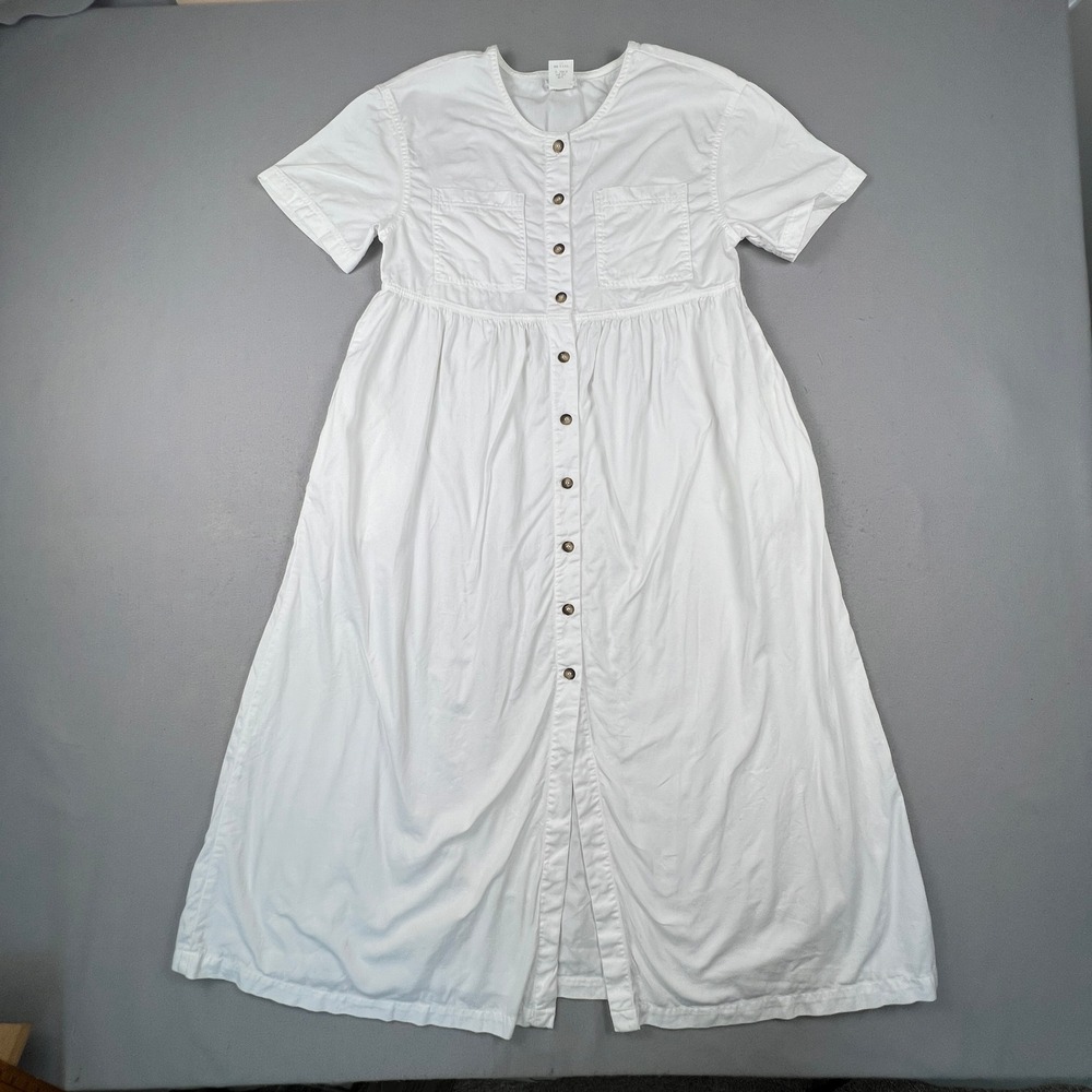 Moda International Maxi Dress Womens 14 White Cotton Button Front Cottagecore